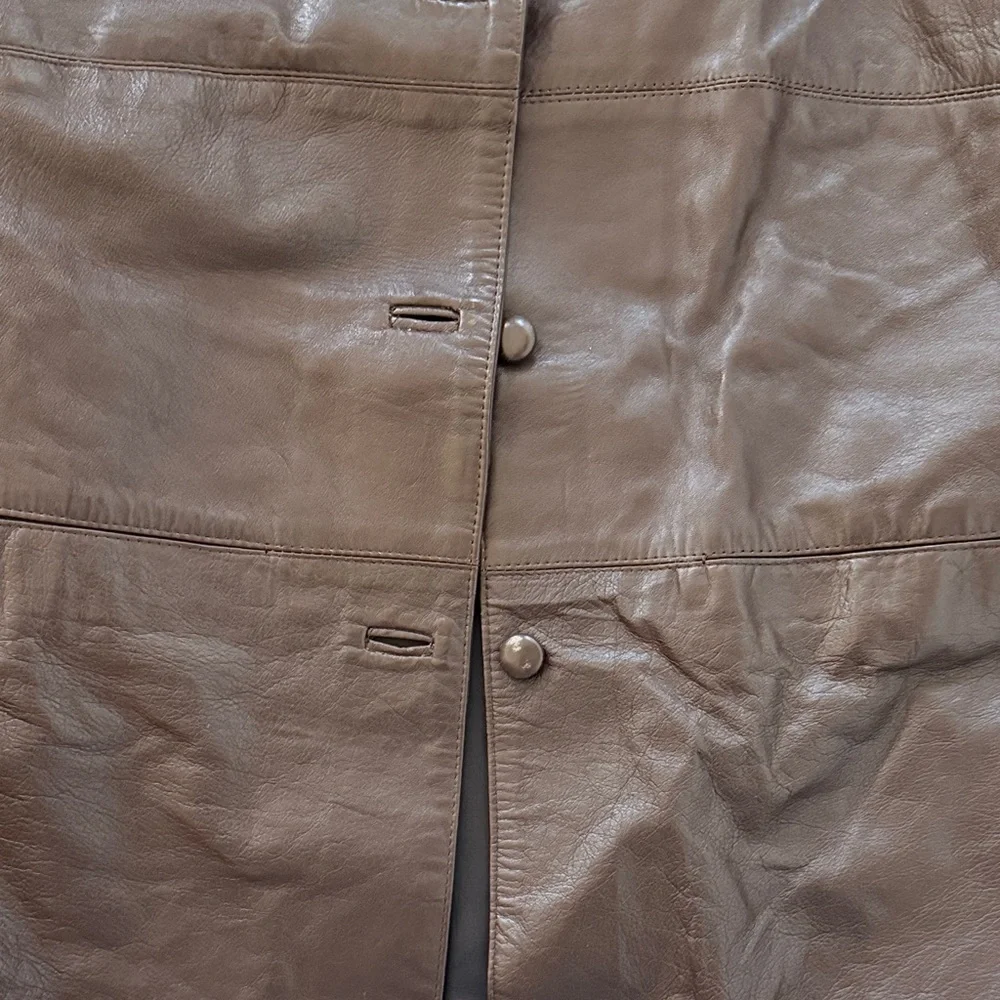 Brown Faux Leather Blazer Jacket M | Moto Vegan Statement Coat - Picture 2 of 6